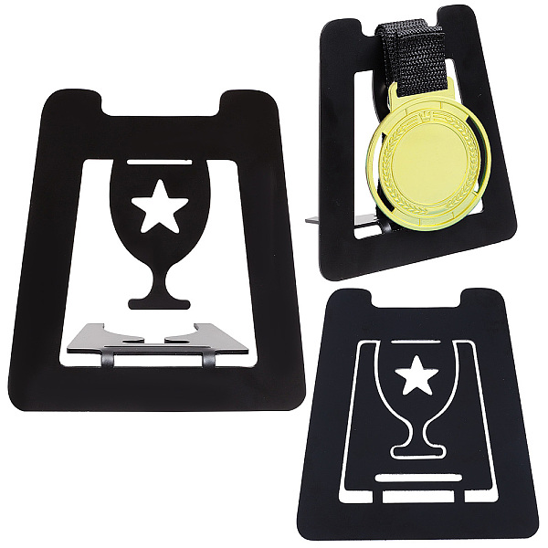 

PandaHall Iron Medal Display Stand, Medal Holder, Trapezoid with Trophy Pattern, Black, 128x118.5x2mm Iron Trophy Black