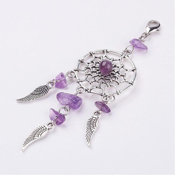 

PandaHall Natural Chip Amethyst Pendant Decorations, with Alloy Findings and Brass Lobster Claw Clasps, 94.5mm Amethyst Others Purple