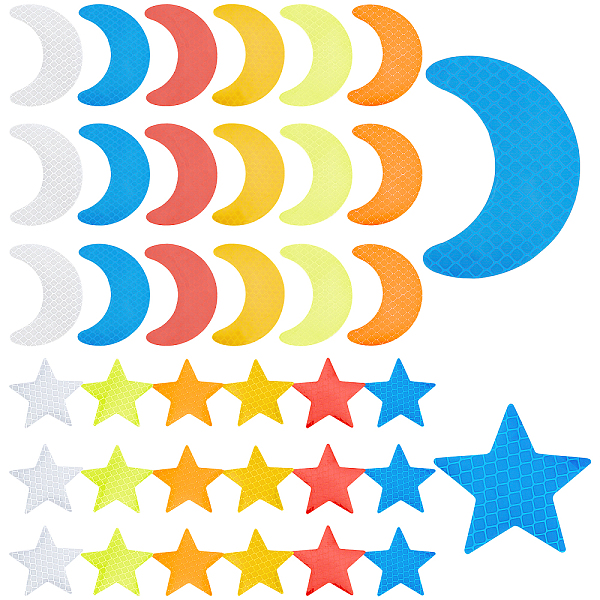PandaHall Gorgecraft 8 Sets 2 Style Star & Moon PET Safety Reflector Strips Adhesive Stickers, Auto Accessories, Mixed Color, 6pcs/set, 4...