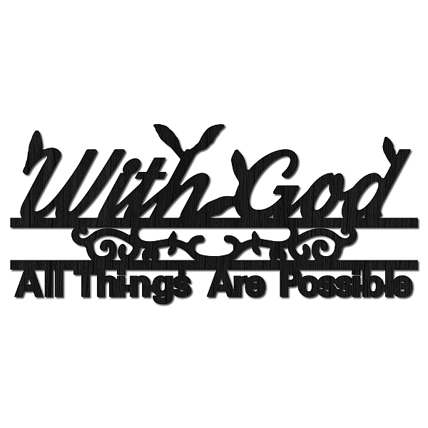 PandaHall Laser Cut Basswood Wall Sculpture, for Home Decoration Kitchen Supplies, Word With God All Things Are Possible, Black, 250x300x5mm...