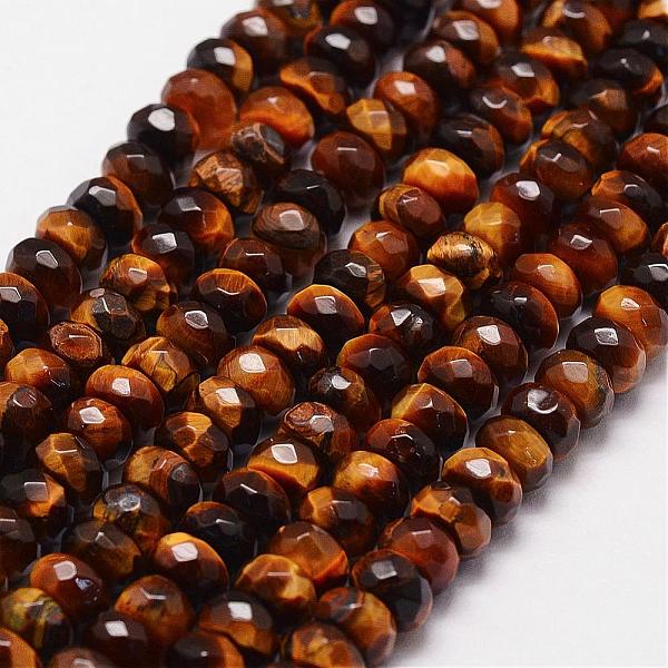 

PandaHall Natural Tiger Eye Beads Strands, Grade A, Faceted, Rondelle, 6x4mm, Hole: 1.2mm, 99pcs/strand, 15.7 inch Tiger Eye Rondelle
