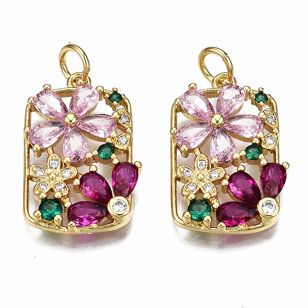 

PandaHall Brass Micro Pave Cubic Zirconia Pendants, with Jump Rings, Nickel Free, Real 16K Gold Plated, Flower, Pink, 21.5x14x3mm, Jump Ring...