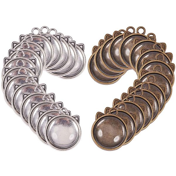 

PandaHall 40 Sets Tibetan Alloy Round Cat Ear Pendant Trays Blank Bezel with Clear Glass Cabochon Dome Tiles for Cameo Photo Necklace...