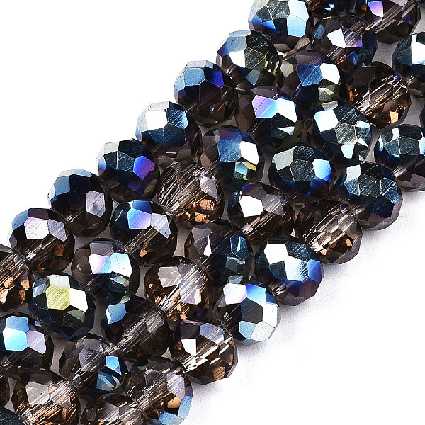 

PandaHall Electroplate Transparent Glass Beads Strands, Half Multi-color Plated, Faceted, Rondelle, Tan, 8x6mm, Hole: 1mm, about..., Orange