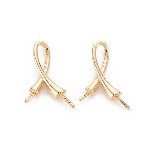 

PandaHall Brass Peg Bails Pendants, for Half Drilled Bead, Nickel Free, Real 18K Gold Plated, 15x11.5x2.5mm, Hole: 2x4.5mm, Pin: 0.8mm Brass
