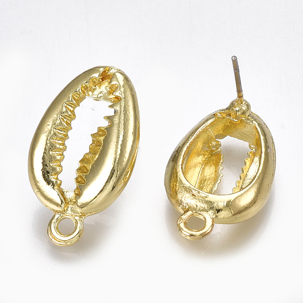 

PandaHall Alloy Stud Earring Findings, with Loop, Steel Pins, Cowrie Shell Shape, Light Gold, 23x13.5mm, Hole: 1.8mm, Pin: 0.7mm Alloy Shell...