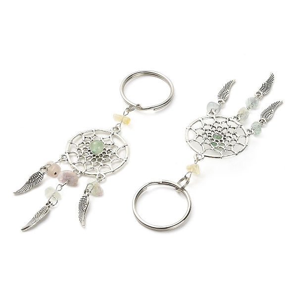 

PandaHall Natural Chip Fluorite & Green Aventurine Keychain, with Tibetan Style Pendants and 316 Surgical Stainless Steel Key Ring, Woven...