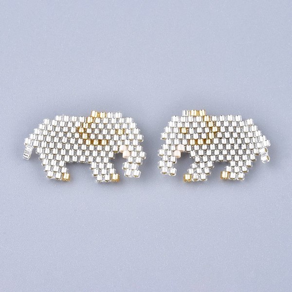 

PandaHall Handmade Seed Beads Pendants, with Elastic Thread, Loom Pattern, Elephant, Silver, 16x24~26x1.5mm Glass Elephant Silver