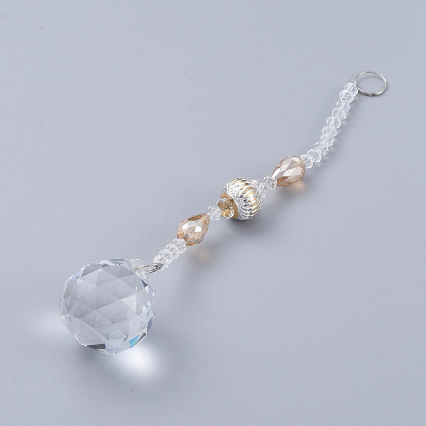

PandaHall Faceted Crystal Glass Ball Chandelier Suncatchers Prisms, with Alloy Beads, Light Yellow, 190mm Glass Teardrop Yellow