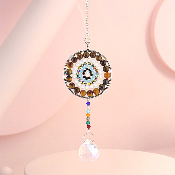 

PandaHall Crystals Pendants Decoration, with Gemstone Beads, for Home, Garden Decoration, 350mm, Pendant: 110x50mm Tiger Eye