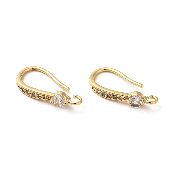 

PandaHall Brass Micro Pave Clear Cubic Zirconia Earring Hooks, Ear Wire, with Horizontal Loops, Real 18K Gold Plated, 20.5x10x4mm, Hole...