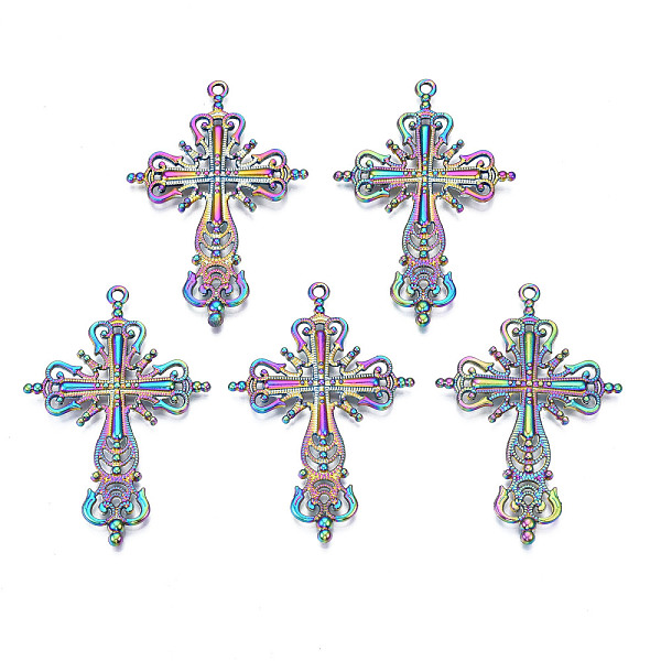 

PandaHall Rainbow Color Alloy Big Pendants, Cadmium Free & Nickel Free & Lead Free, Cross, 63x42.5x4mm, Hole: 2mm Alloy Cross
