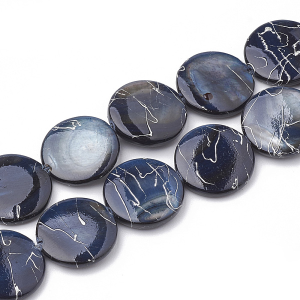 

PandaHall Natural Freshwater Shell Beads Strands, Dyed with Drawbench, Flat Round, Prussian Blue, 14~14.5x2~3mm, Hole: 0.8mm, about...