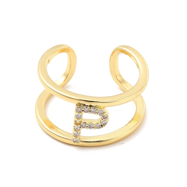 

PandaHall Clear Cubic Zirconia Initial Letter Open Cuff Ring, Real 18K Gold Plated Brass Double Line Ring for Women, Lead Free & Cadmium...