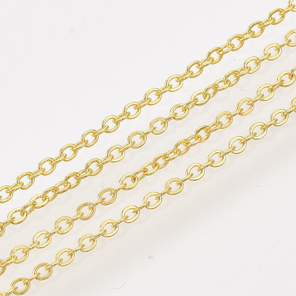 

PandaHall Iron Cable Chains, Soldered, with Spool, Flat Oval, Golden, 2x1.5x0.3mm, about 100yard/roll Iron
