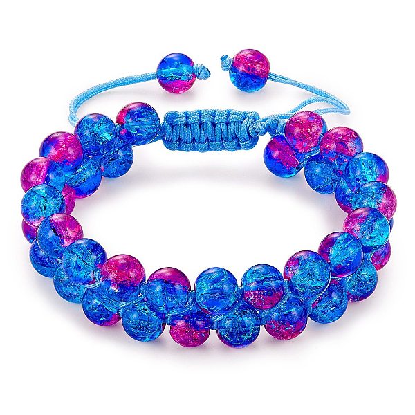 

PandaHall Sparkling Round Glass Braided Bead Bracelet, Double Layered Wrap Adjustable Bracelet for Women, Royal Blue, Inner Diameter...