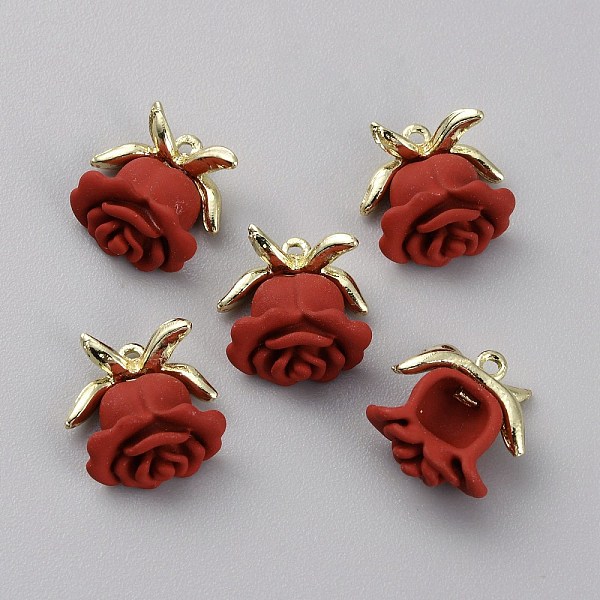 

PandaHall Spray Painted Alloy Charms, Rose, FireBrick, 12x12x6mm, Hole: 0.9mm Alloy Flower Red