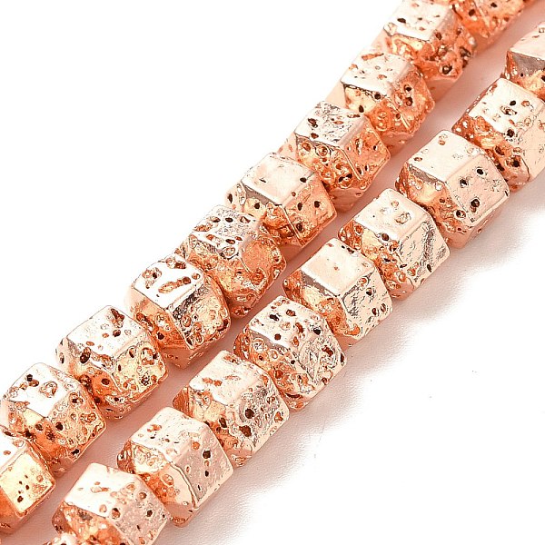 

PandaHall Electroplated Natural Lava Rock Beads Strands, Hexagon, Rose Gold Plated, 6.5x7.5x6mm, Hole: 1mm, about 66~67pcs/strand...