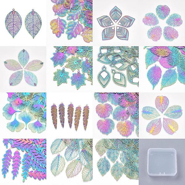 

PandaHall 30Pcs 15 Style Ion Plating(IP) 201 Stainless Steel Filigree Big Pendants, Etched Metal Embellishments, Leaf, Rainbow Color...