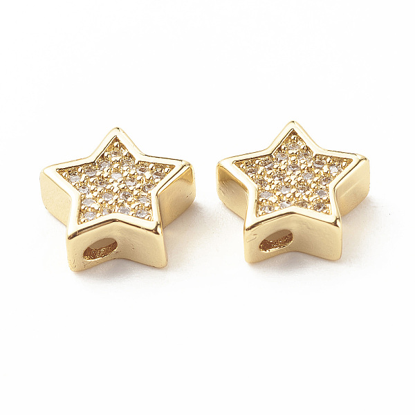 

PandaHall Rack Plating Brass Cubic Zirconia Beads, Cadmium Free & Lead Free, Real 18K Gold Plated, Star, Clear, 11x11.5x4.5mm, Hole...