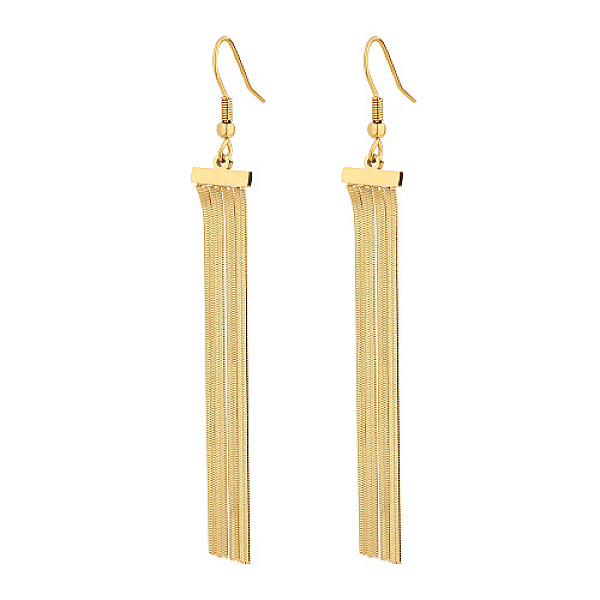 

PandaHall Titanium Steel Dangle Earrings, Chains Tassel Earrings, Real 18K Gold Plated, 60mm Titanium Steel
