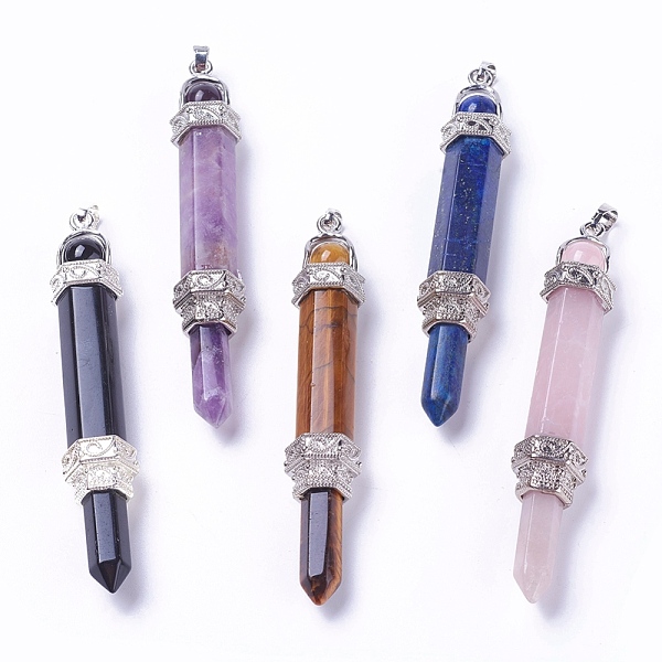 

PandaHall Natural Mixed Gemstone Pendants, with Brass Findings, Hexagonal Prisms, Platinum, 84.5~85x14x13mm, Hole: 5x8mm Mixed Stone Hexagon