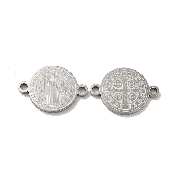 

PandaHall Religion 304 Stainless Steel Connector Charms, Flat Round with Saint Benedict Cross, Stainless Steel Color, 19x13.5x1mm, Hole...