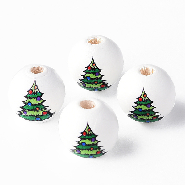 

PandaHall Painted Natural Wood Round Beads, Christmas Tree, Green, 16x15mm, Hole: 4mm Schima Wood Round Green