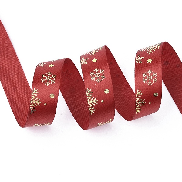 

PandaHall 20 Yards Christmas Printed Polyester Satin Ribbon, for Wedding, Gift, Party Decoration, Gold Stamping Snowflake Pattern, FireBrick..., Red