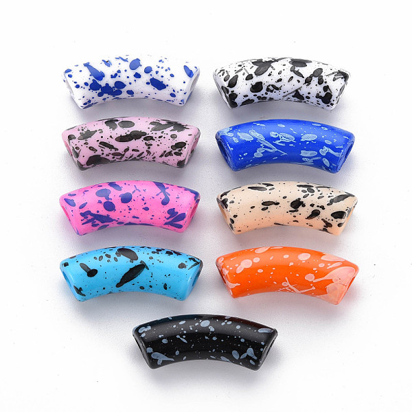 

PandaHall Opaque Spray Painted Acrylic Beads, Two Tone, Curved Tube, Mixed Color, 36x13.5x11.5mm, Hole: 4mm, about 148pcs/500g Acrylic Tube..., Multicolor