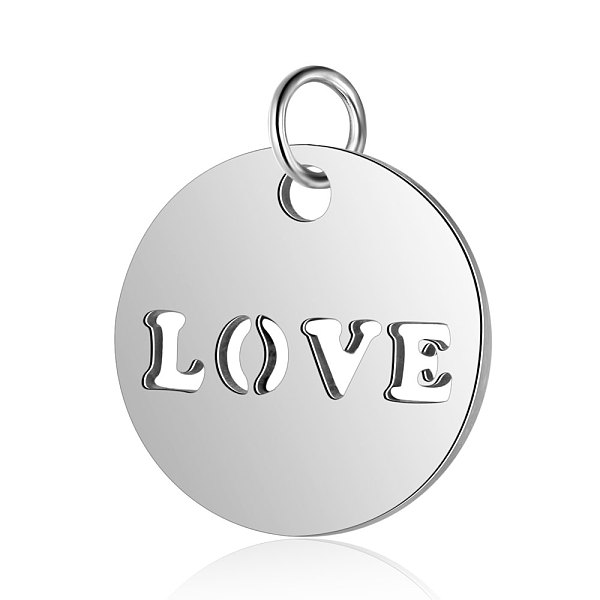 

PandaHall 304 Stainless Steel Charms, Flat Round with Word LOVE, Stainless Steel Color, 12x1mm, Hole: 2.5mm 304 Stainless Steel Flat Round