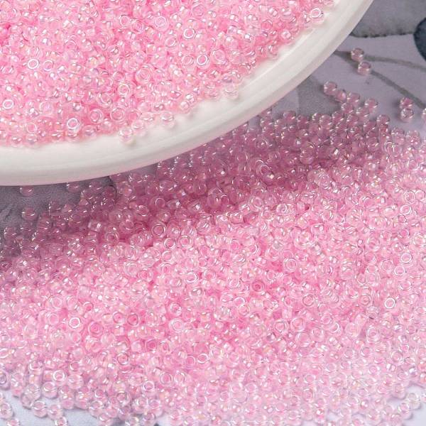

PandaHall MIYUKI Round Rocailles Beads, Japanese Seed Beads, (RR272) Pink Lined Crystal AB, 15/0, 1.5mm, Hole: 0.7mm, about 5555pcs/bottle...