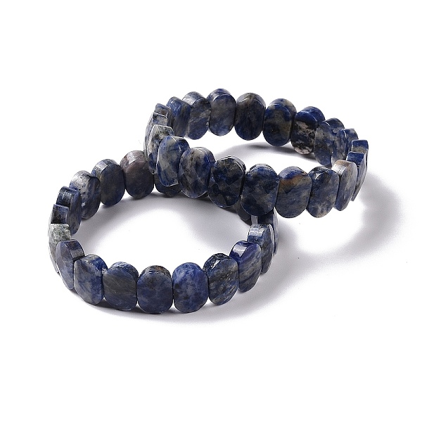 Bracelet Extensible Perlé Ovale En Jaspe Bleu Naturel