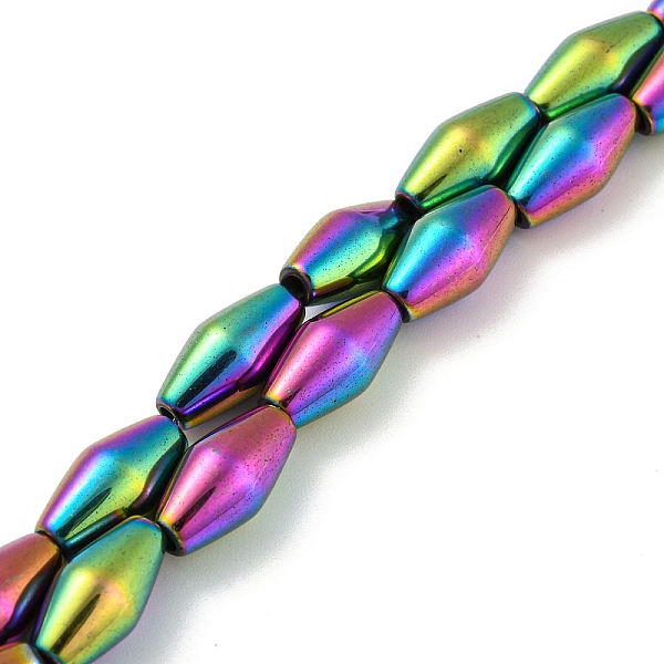 

PandaHall Electroplated Synthetic Magnetic Hematite Beads Strands, Bicone, Rainbow Plated, 6.2~6.5x12~12.5mm, Hole: 1.4mm, about...