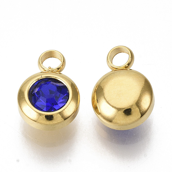 

PandaHall Rhinestone Charms, September Birthstone Charms, with 201 Stainless Steel, Flat Round, Golden, Sapphire, 9x6.5x4mm, Hole: 1.8mm..., Blue