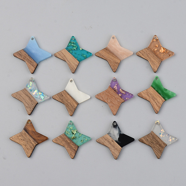

PandaHall Resin & Walnut Wood Pendants, Star, Mixed Color, 29.5x29.5x3mm, Hole: 2mm Resin+Wood Star Multicolor