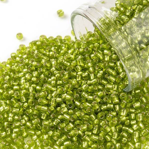 

PandaHall TOHO Round Seed Beads, Japanese Seed Beads, (24F) Matte Silver Lined Lime Green, 11/0, 2.2mm, Hole: 0.8mm, about 1103pcs/10g Glass...