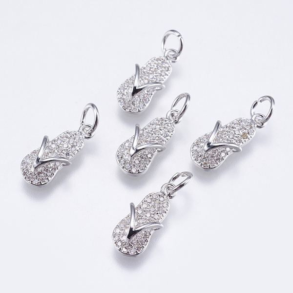 

PandaHall Brass Micro Pave Cubic Zirconia Pendants, Cadmium Free & Lead Free, Flip-Flops/Chancla, Real Platinum Plated, 15x6.5x4mm, Hole..., Clear