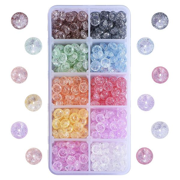 

PandaHall 500Pcs 10 colors Crackle Glass Beads, Dyed & Heated, Rondelle, Mixed Color, 8x4mm, Hole: 1mm, 50pcs/color Glass Rondelle..., Multicolor