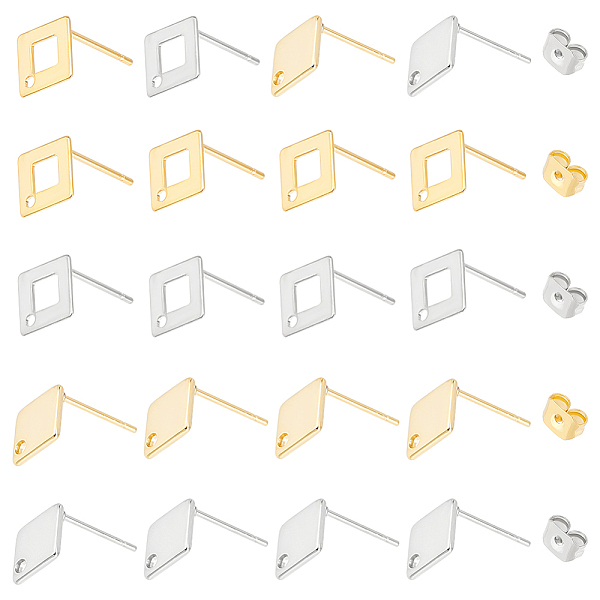 

PandaHall UNICRAFTALE 40Pcs 2 Styles 2 Colors Rhombus Stud Earring 304/201 Stainless Steel Stud Earring Findings Metal Earring Post with...