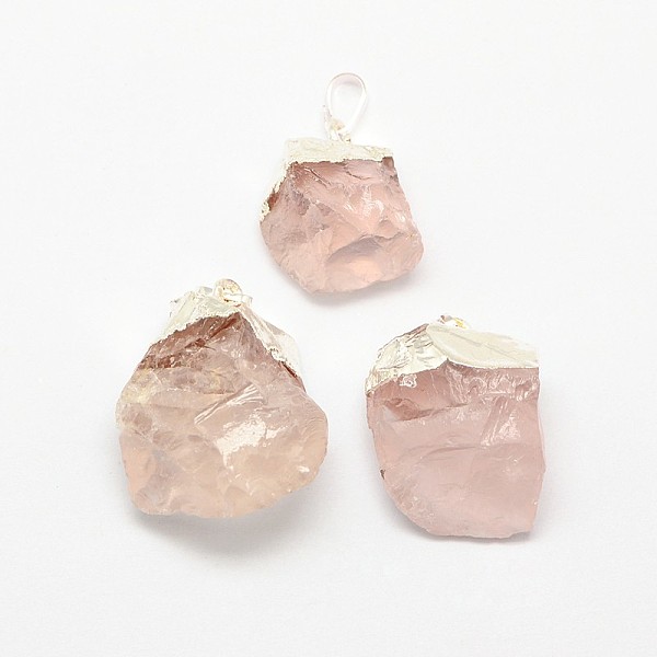 

PandaHall Natural Bezel Raw Rough Gemstone Rose Quartz Pendants, with Silver Color Plated Brass Findings, Irregular Nuggets..., Pink