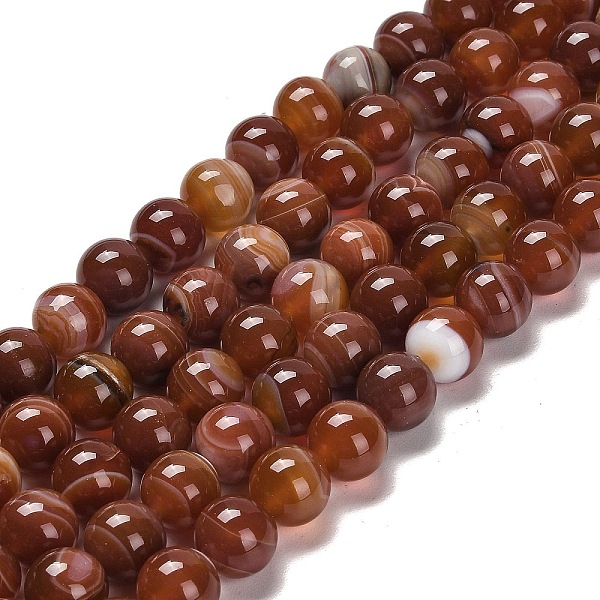 

PandaHall Natural Striped Agate/Banded Agate Beads Strands, Round, Dyed & Heated, Brown, 10~10.5mm, Hole: 1.2mm, about 38pcs/strand, 15.28''...