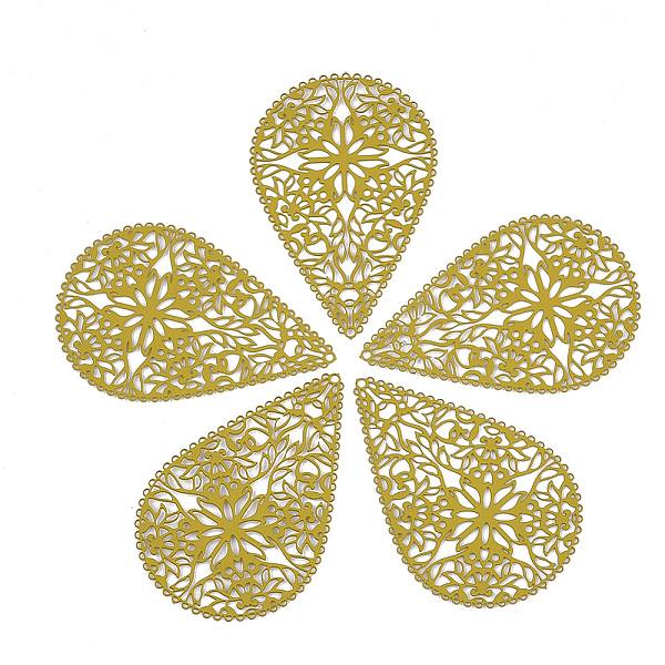 

PandaHall 430 Stainless Steel Filigree Pendants, Spray Painted, Etched Metal Embellishments, Teardrop with Flower, Goldenrod, 40x26.5x0.5mm..., Gold