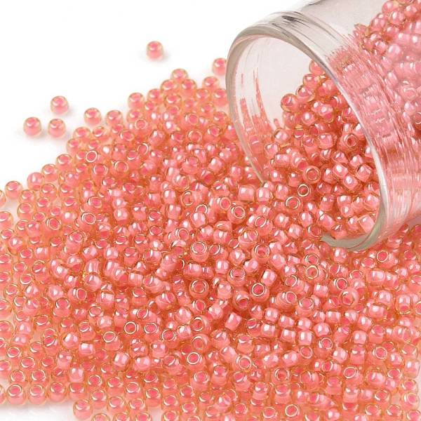 PandaHall TOHO Round Seed Beads, Japanese Seed Beads, (956) Inside Color Jonquil/Coral Lined, 11/0, 2.2mm, Hole: 0.8mm, about 5555pcs/50g...
