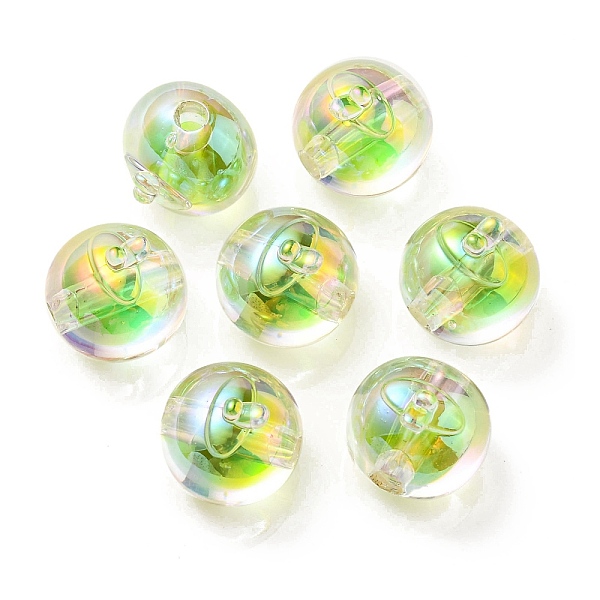 

PandaHall UV Plating Rainbow Iridescent Acrylic Beads, Two Tone Bead in Bead, Fruit, Lawn Green, 16x15.5x16.5mm, Hole: 3.5mm Acrylic Fruit