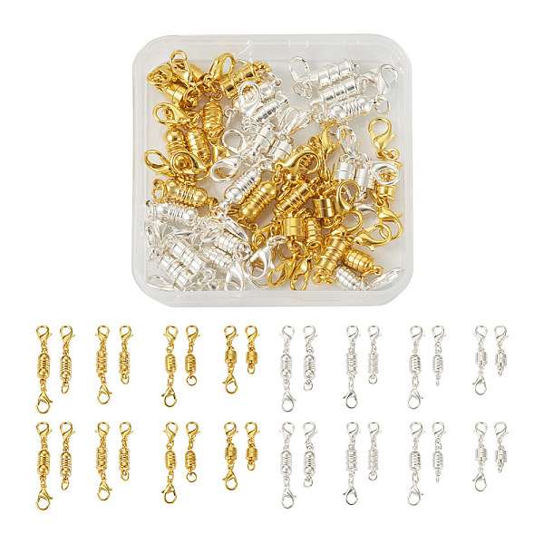 

PandaHall Kissitty 32 Sets 16 Styles Brass Magnetic Clasps, with Lobster Claw Clasps, Column, Golden & Silver, 25~42x5.5~6mm, 2 sets/style...