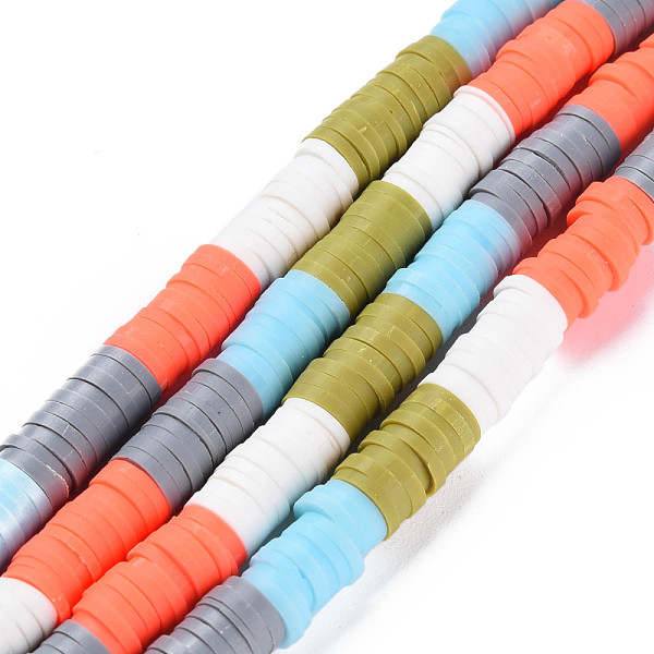 

PandaHall Fixed 5 Color Handmade Polymer Clay Bead Strands, Heishi Beads, Disc/Flat Round, White & Gray & Olive & Coral & Light Sky Blue..., Multicolor