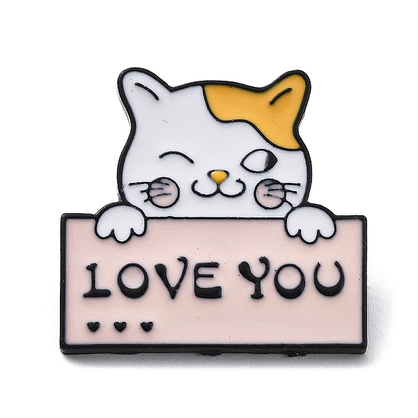

PandaHall Cute Cat Enamel Pins, Black Alloy Brooch for Women, Valentine's Day Theme, Word, 27x28.5x1.5mm Alloy+Enamel Word Pink