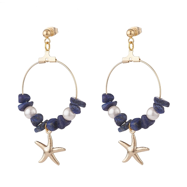 

PandaHall Natural Lapis Lazuli Chip Beads Dangle Stud Earrings, Rround Shell Pearl Beaded Ring with Starfish Long Drop Earrings for Women...