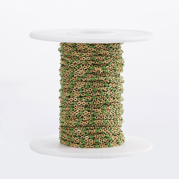 

PandaHall 304 Stainless Steel Cable Chains, Soldered, with Spool, with Enamel, Oval, Golden, Green, Links: 2x1.5x0.5mm, about 32.8 Feet...